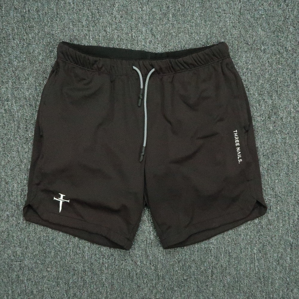 Three Nails Shorts Mens Medium Black Athletic Lined Stretch Training Zip Pocket